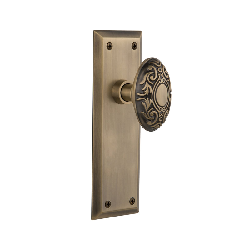 New York Plate with Victorian Door Knob, Antique Brass