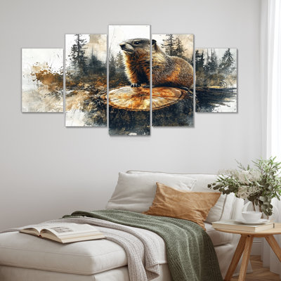 «Canadian Groundhog In Forest Landscape III» - art mural animal de fond - art mural moderne