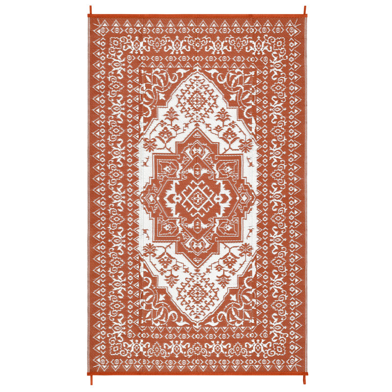 Outdoor Rug Waterproof Reversible Plastic Straw Rug Outdoor Furniture for Patio Camping Balcony Deck Backyard, Orange