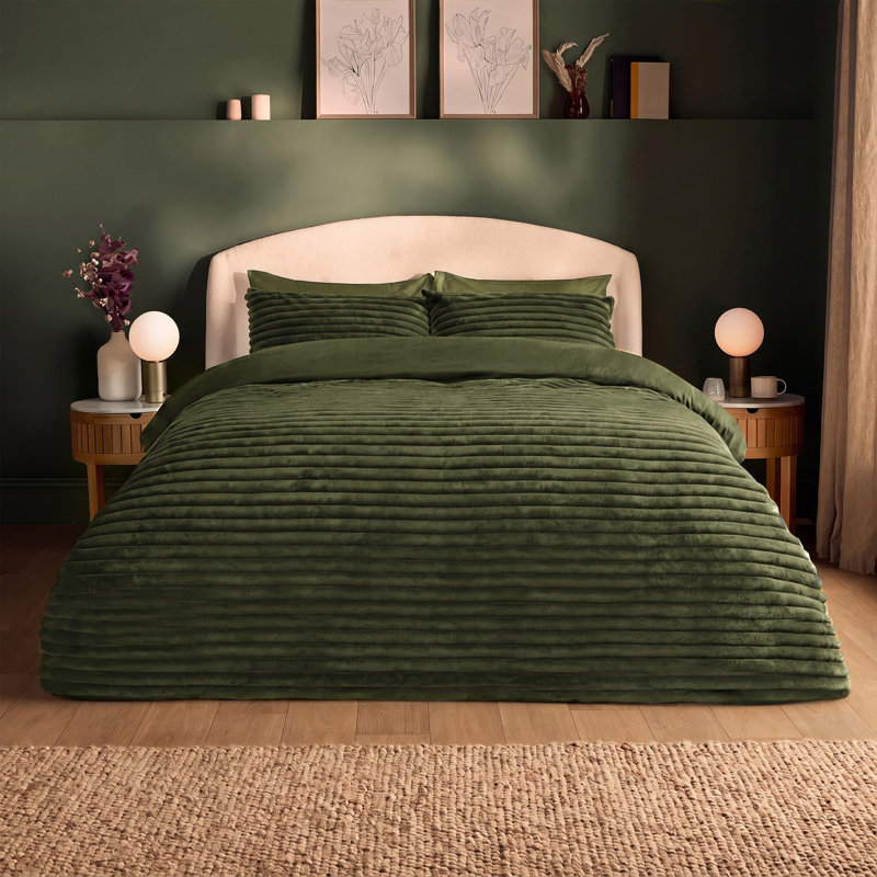 Silentnight Ribbed Faux Fur Duvet Set, Single, Moss