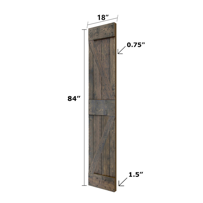 Porte de grange pliante en bois massif de style K avec trousse de quincaillerie - assemblage requis, Gris fumé, 36 po x 84 po