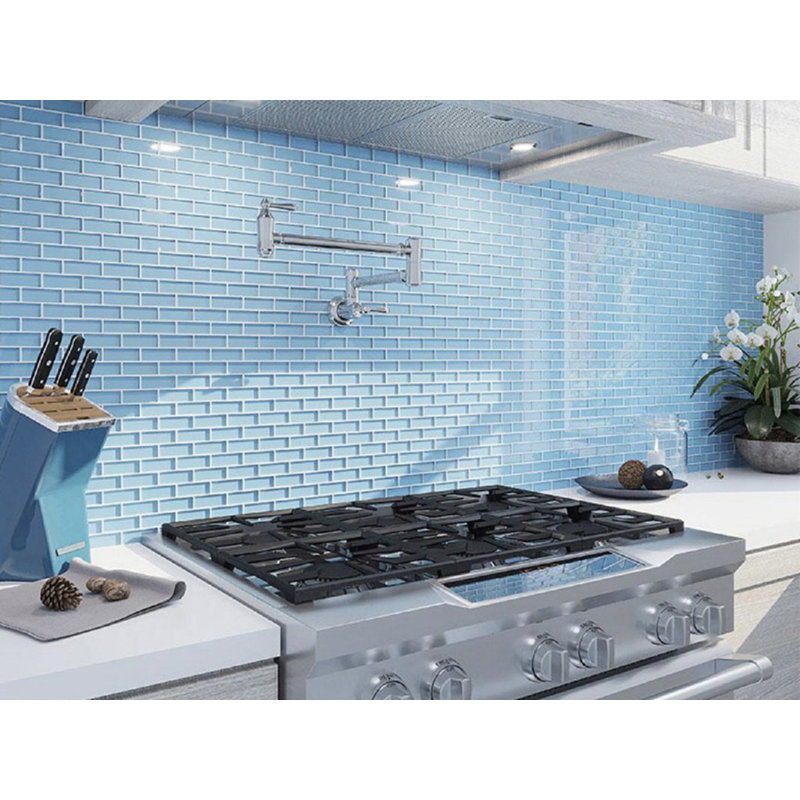 11.9"X 11.9" Polished Glass Brick Tile, Sea Blue