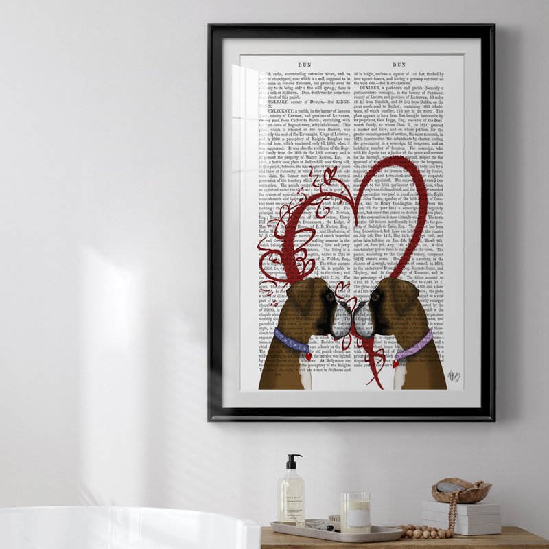 Boxer Amour - Tableau encadré sous verre acrylique, grande décoration murale pour salon, L 30,5 po x H 42,5 po, Noir