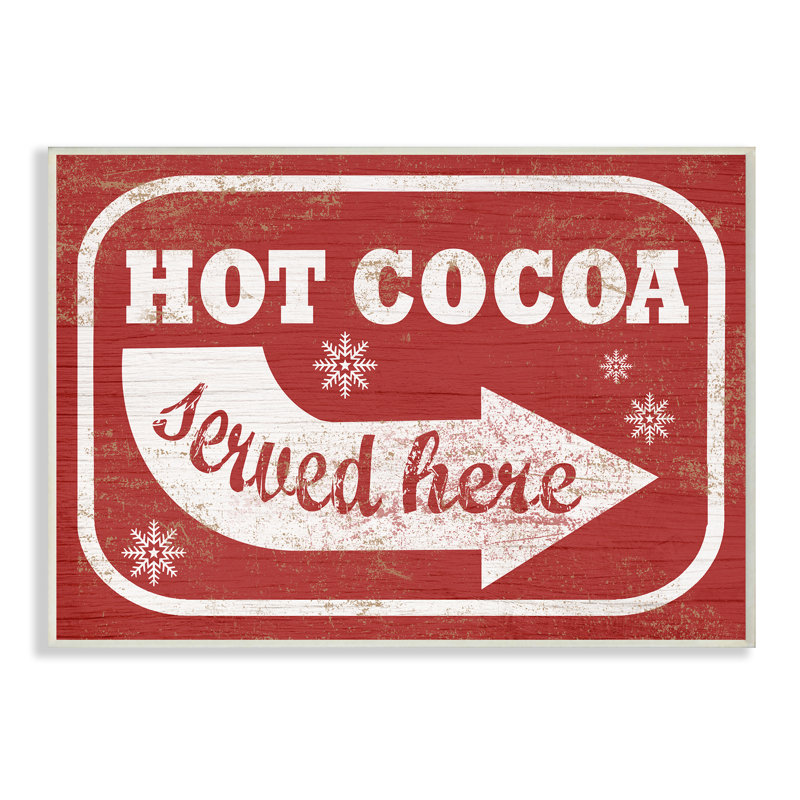 «Holiday Distress White and Vintage Sign Hot Cocoa Served Here», impression, H 11 po x l 14 po x P 1,5 po