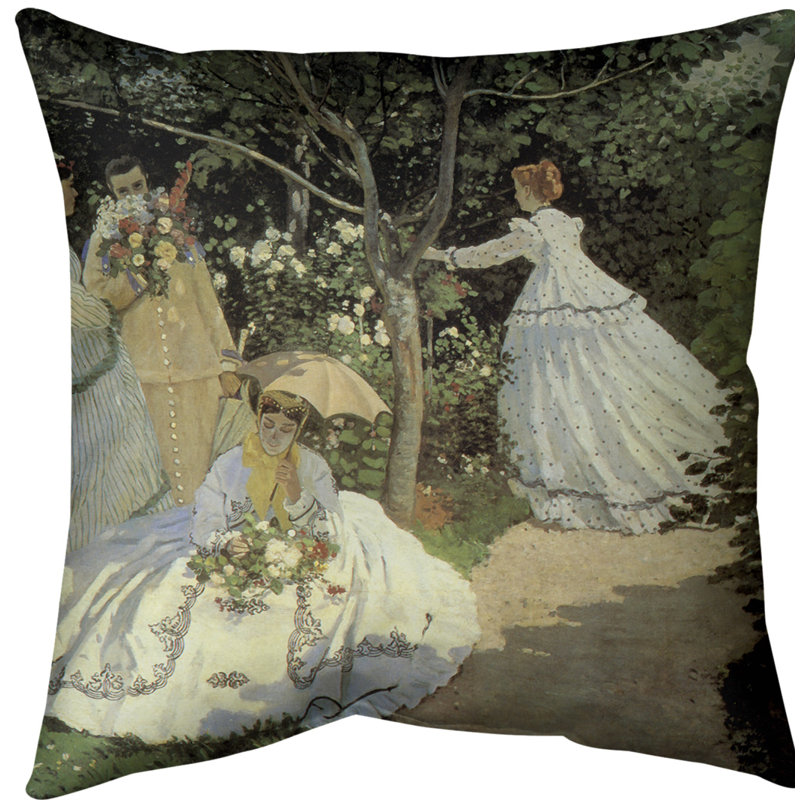 Coussin Claude Monet, Vert, 14 po x 14 po, Faux lin
