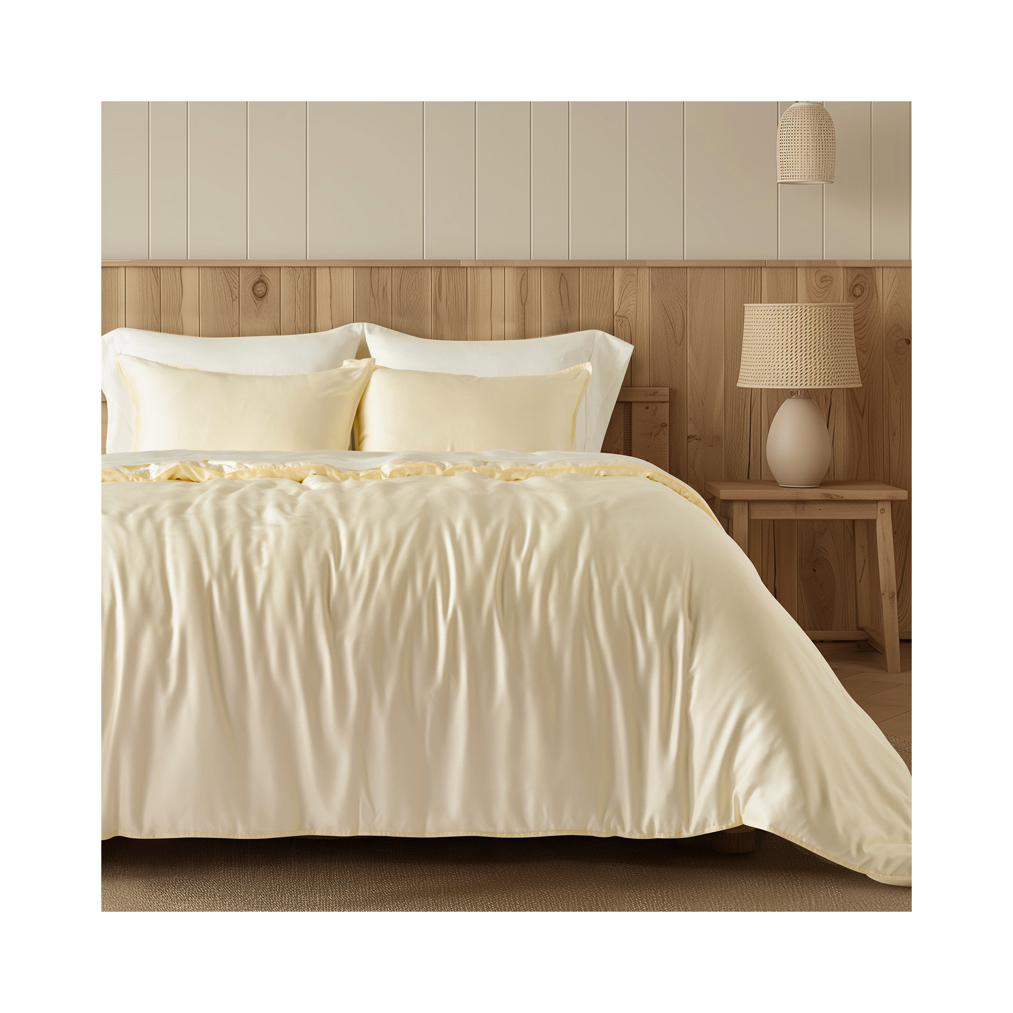 Tencel Lyocell Cooling Duvet Cover Set, Cream White, King Duvet Cover + 2 King Shams