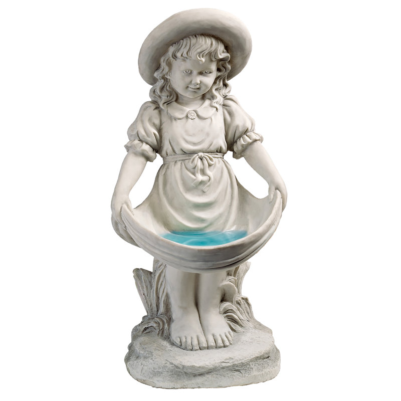 Statue Girl Hold up Skirt Bird Bath