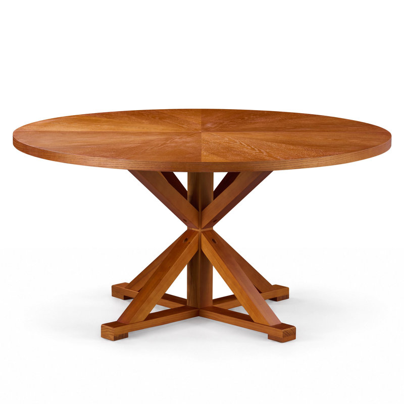 Table de salle à manger ronde en bois massif 59 pouces Evonia, H 31,5 po x L 59 po x l 59 po, Brun
