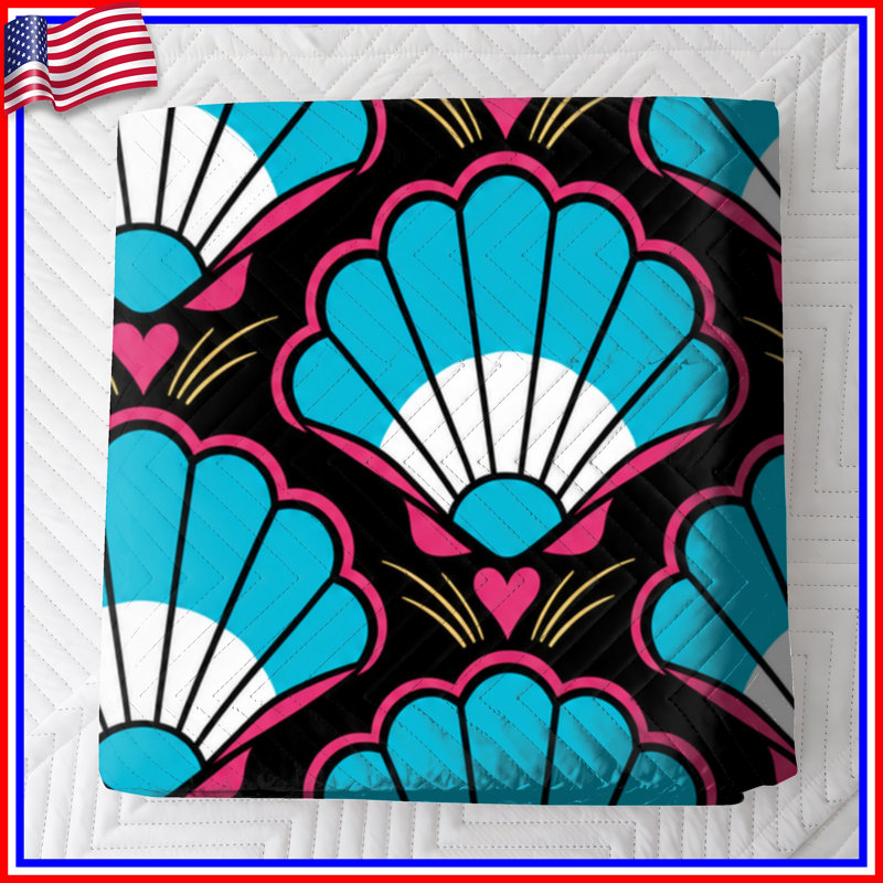 Blue White Shells Pattern Quilted Bedspread All Sizes, Twin