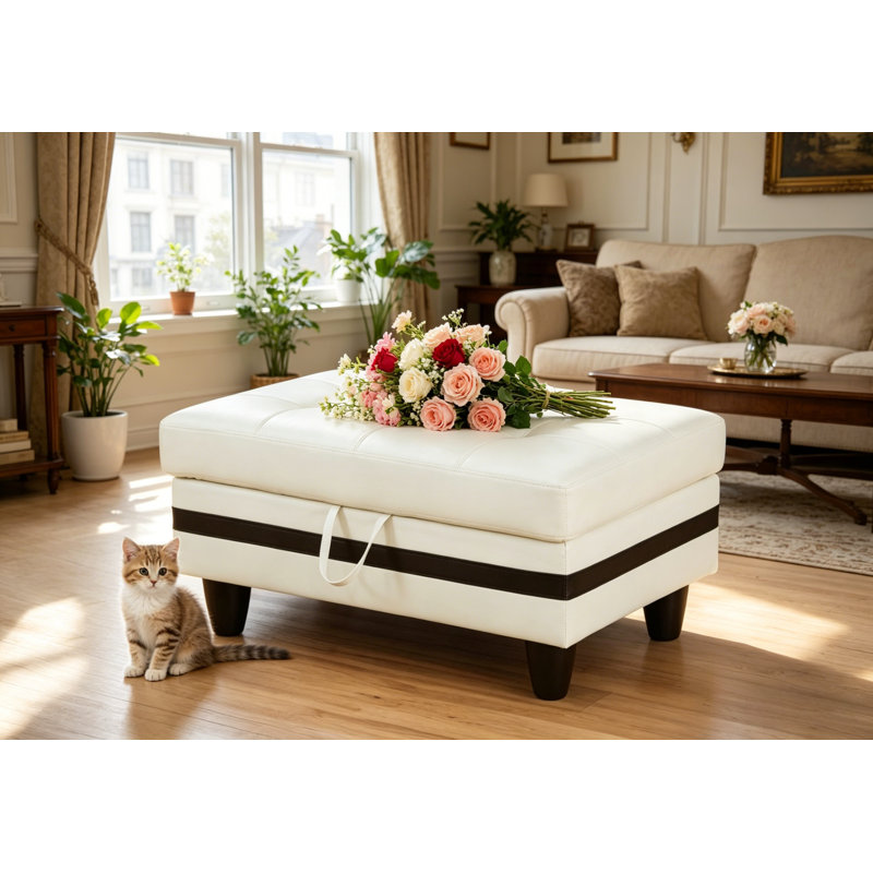 Repose-pied avec rangement en similicuir, Similicuir blanc