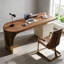 Bureau de direction ovale avec plateau en bois manufacturé et pieds en titane doré-1670840693-1670840695