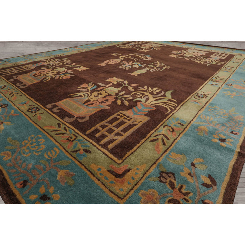 Tapis brun intérieur / extérieur rectangulaire en laine touffeté à la main Razzak, Rectangle 8 pi x 10 pi