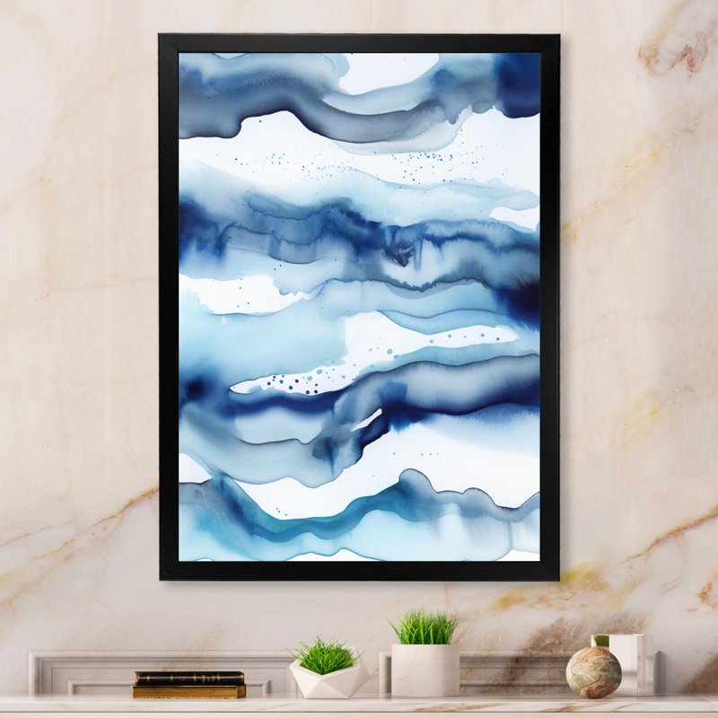 «Abstract Classic Blue Waves I» sur toile, H 20 po x l 12 po x P 1 po, Cadre photo noir