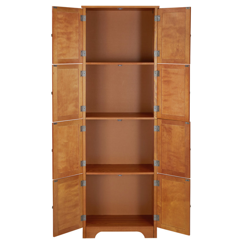 Armoire de rangement de 72,4 po de hauteur en chêne, 8 portes et 4 tablettes. Pour plusieurs pièces. Finition lisse, stable et divers réglages. Surface,