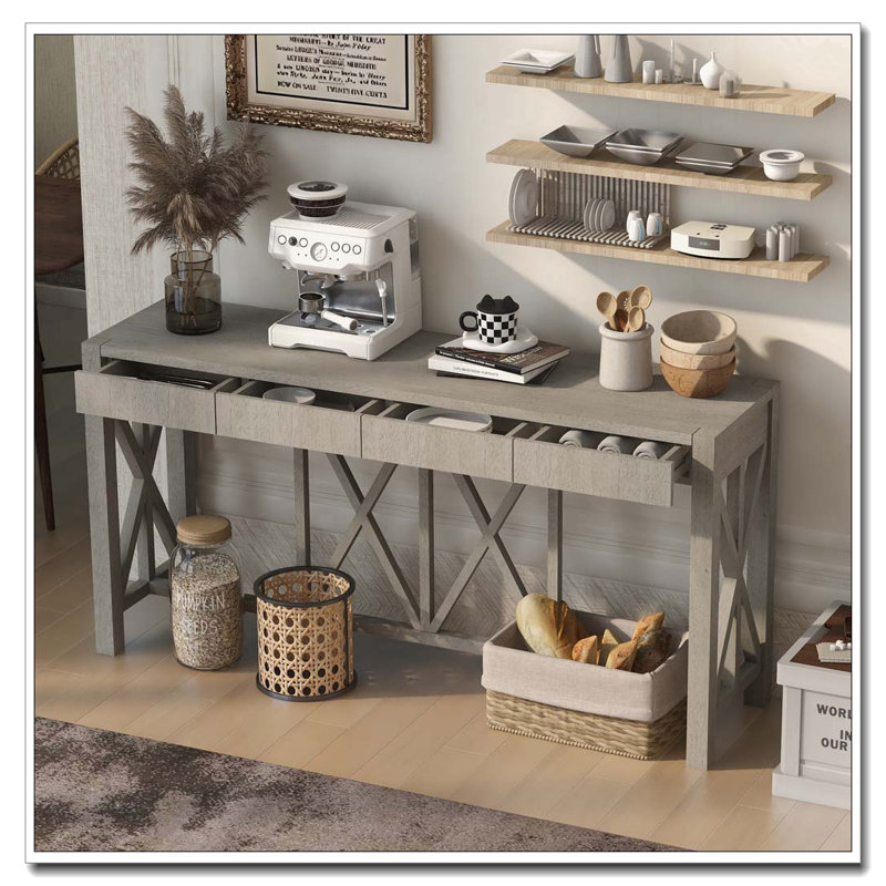 Console 60 po avec 4 tiroirs spacieux, Gris 2