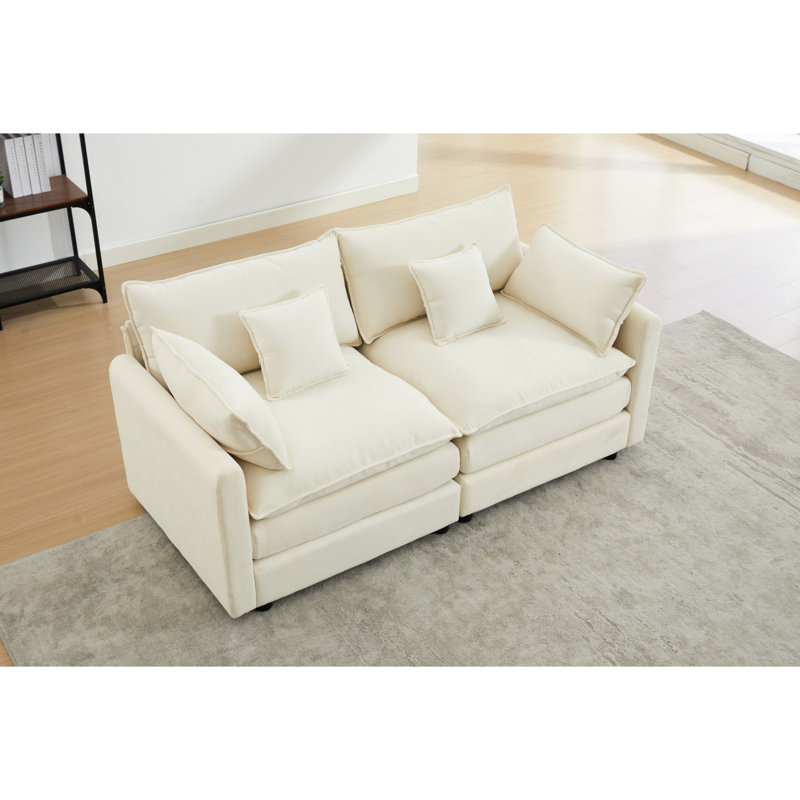 Salon chambre à coucher 2, en L moderne, chenille blanche avec style en L, chenille, pour