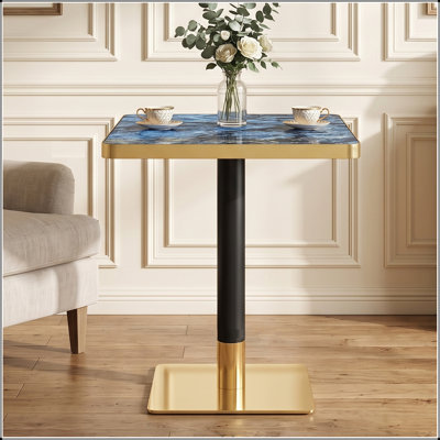 Table bistro carrée avec plateau en agate bleue brillante