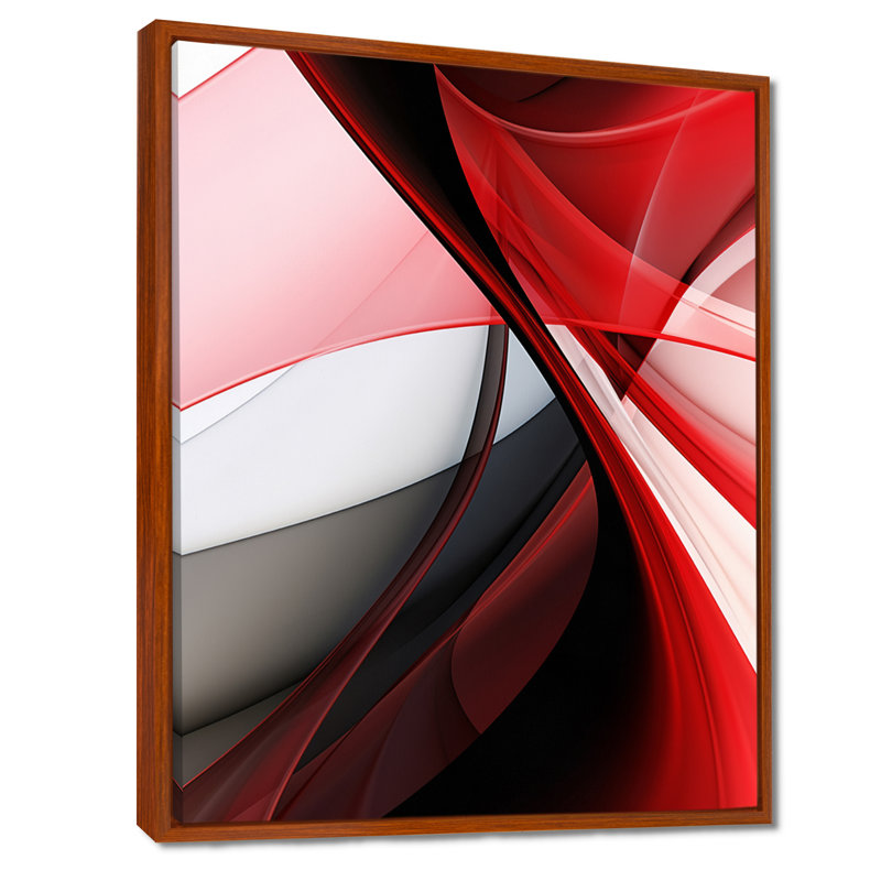 Art mural abstrait vagues rouges, Toile avec cadre flottant brun, H 32 po x l 24 po x P 1 po
