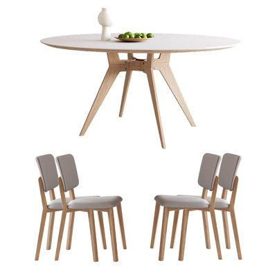 Cream Style Sintered Stone Modern Round Table Round 59.06'' Dining Set