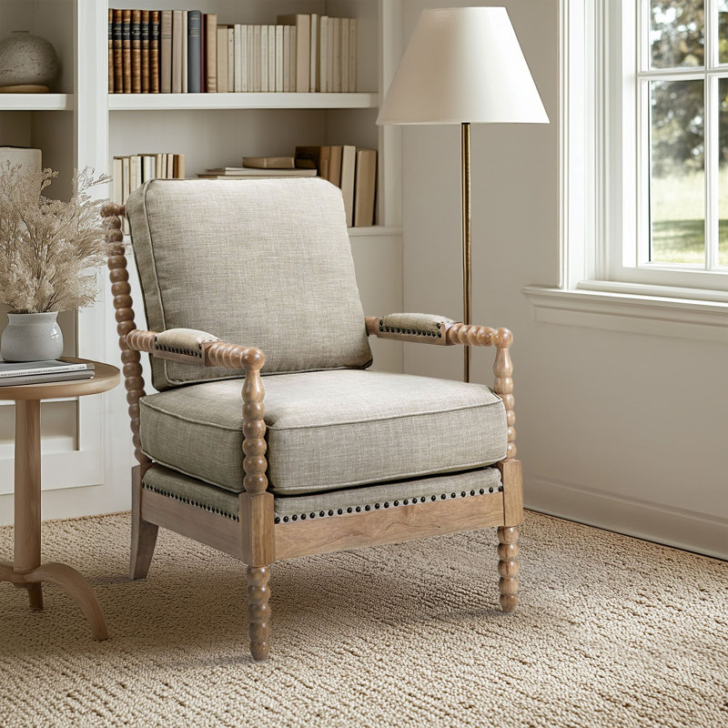 Donohue Elegant Nailhead Trim Armchair, Light Gray, Natural