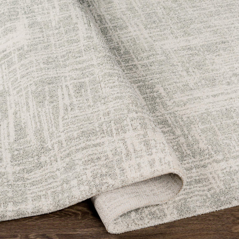Baucom Abstract Light Gray/Ivory Area Rug, Rectangle 9' x 12'