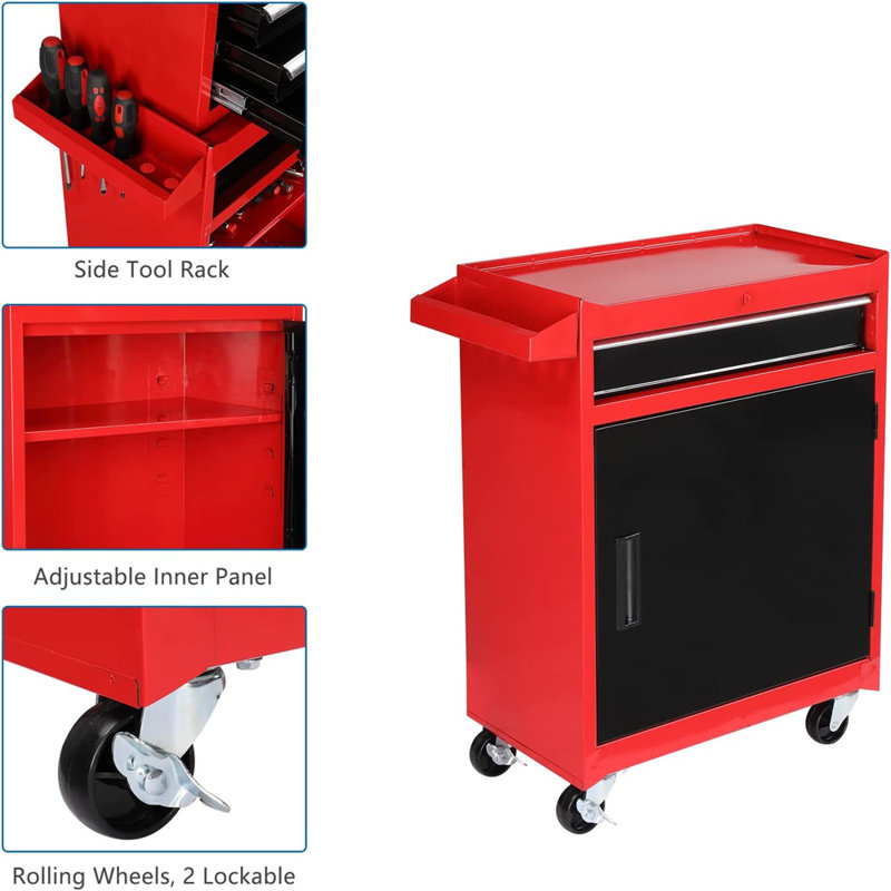 23'' W 5 -Drawer Steel Job Site Storage with Wheels, Red