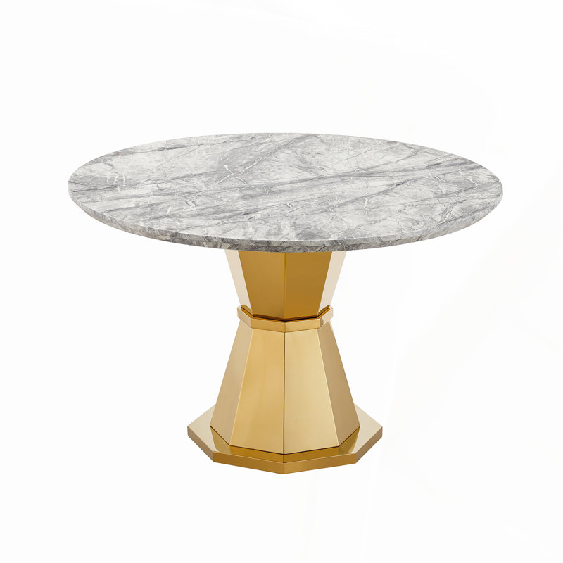 47" Round Dining Table, Silver, White