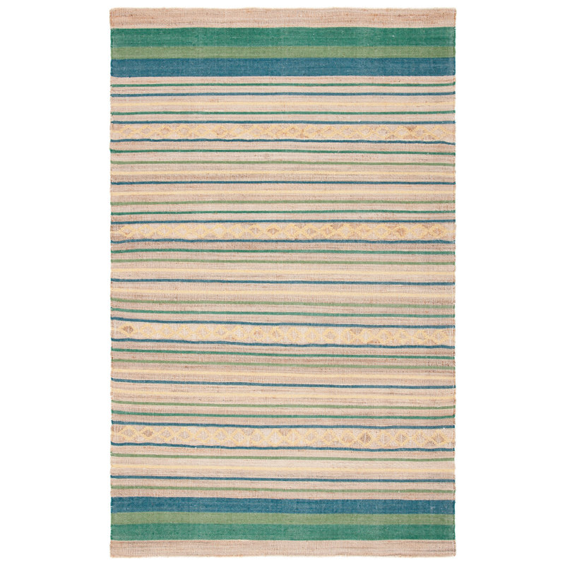 Grice Hand Woven Jute/Wool Striped Rug in Natural/Green, Rectangle 3' x 5'