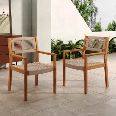 Cimora Rope Woven Acacia Wood Dining Chairs by Bayou Breeze