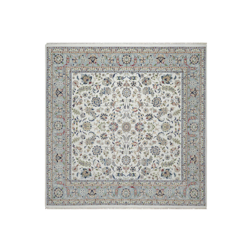 Tapis blanc en laine et en soie noué à la main 10 pi 2 po x 10 pi 2 po E86A6CF9E35E40DE9EBEB43B0FD9AD09