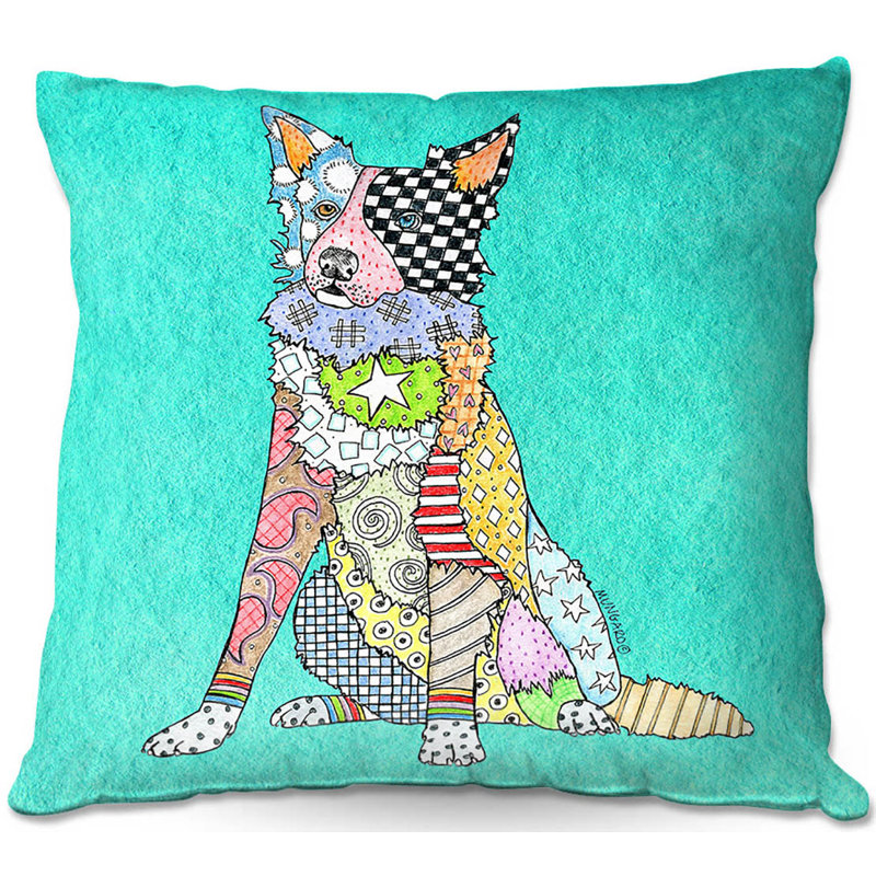  Coussin décoratif Border Collie, 18 po x 18 po, Turquoise