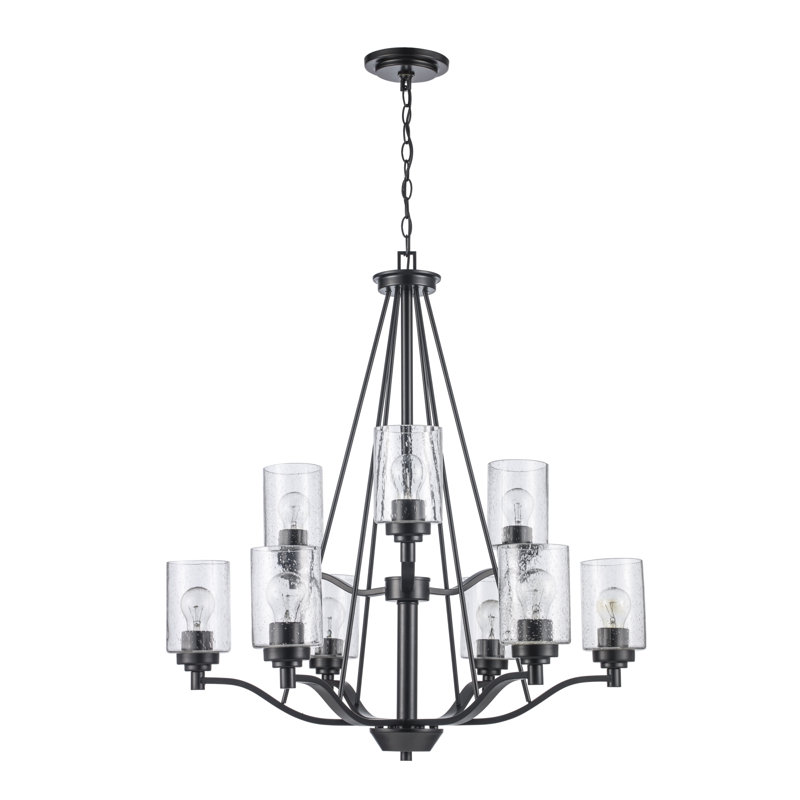 Lustre 9 lumières à abat-jour Venicia, Noir