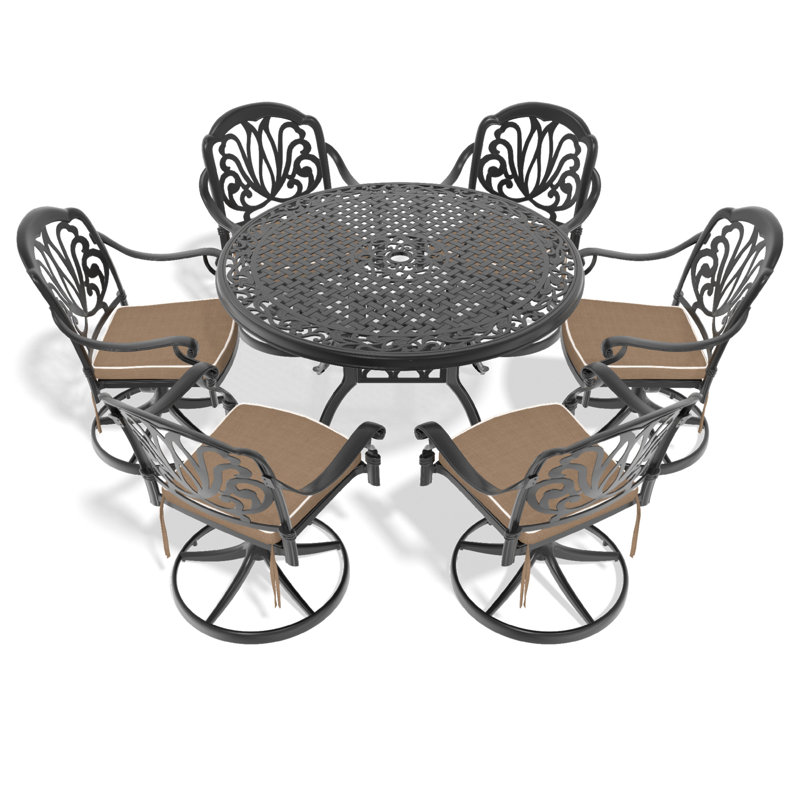 Ensemble de salle à manger toutes saisons en fonte d'aluminium, avec chaises pivotantes et table ronde de 47,24 po avec cadre noir