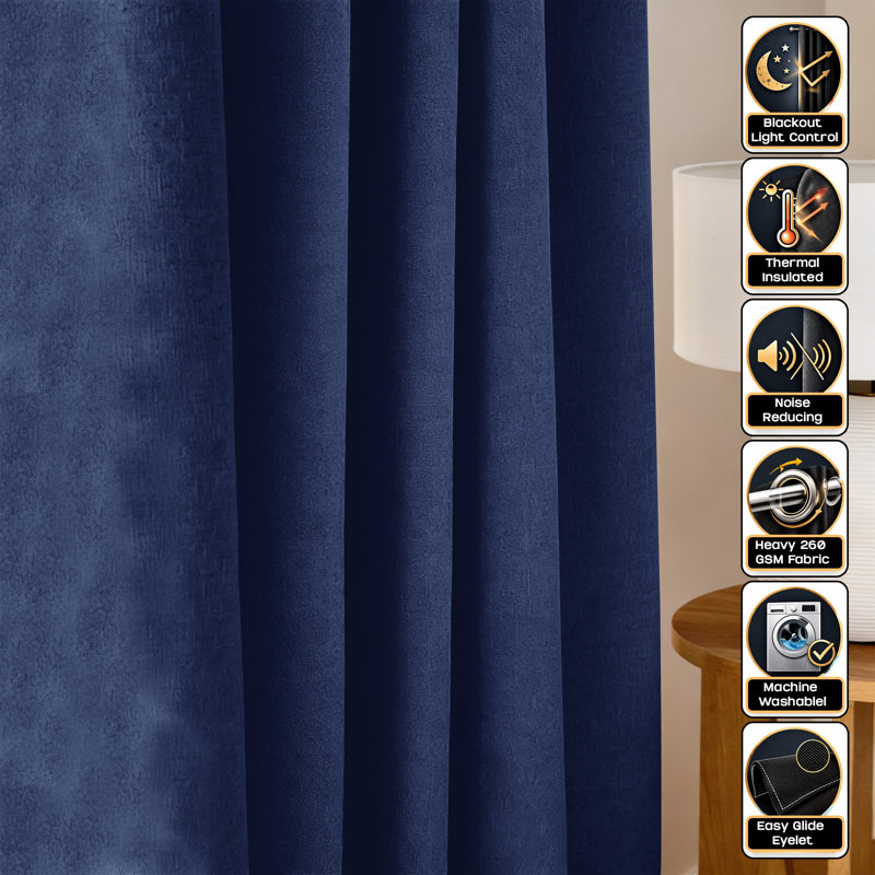 260 GSM Thermal Blackout Eyelet Curtains, 167cm Width x 183cm Drop, Navy
