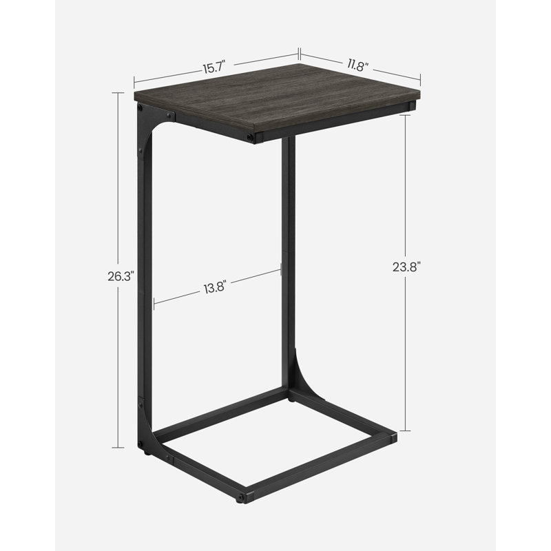C-shaped End Table, 26.3" H x 15.7" W x 11.8" D, Ebonized Oak/Black