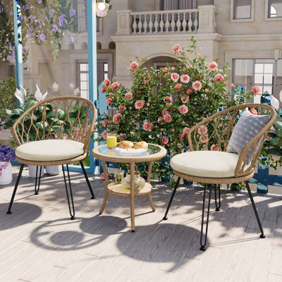 Outdoor Leisure Set with Rattan Chairs and Glass Table for Various Courtyards by One Allium Way
