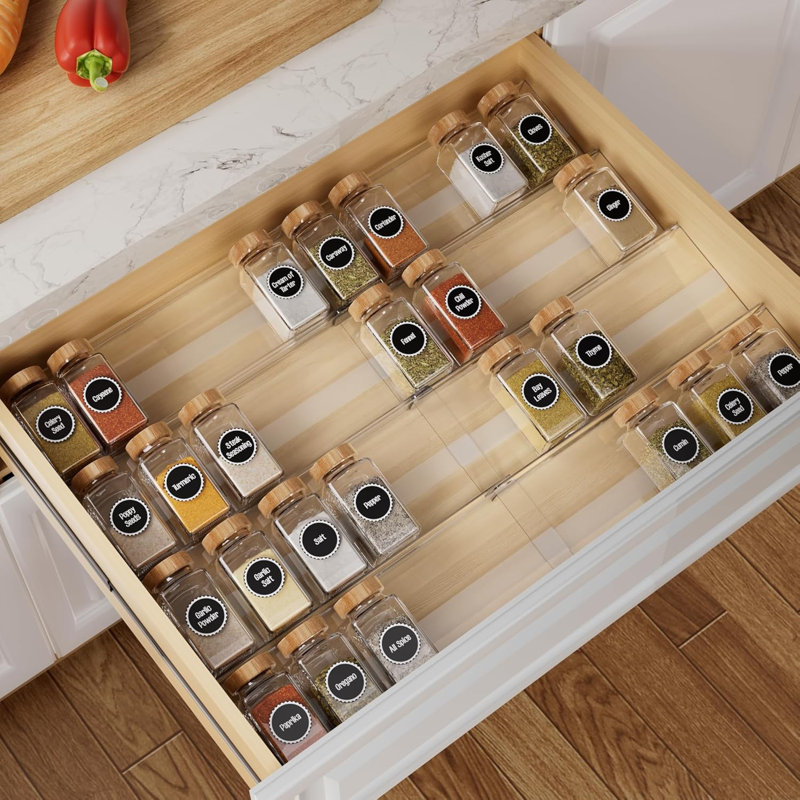 Ensemble de 8 tiroirs à épices, support pour assaisonnement en acrylique extensible (13 po à 26 po)