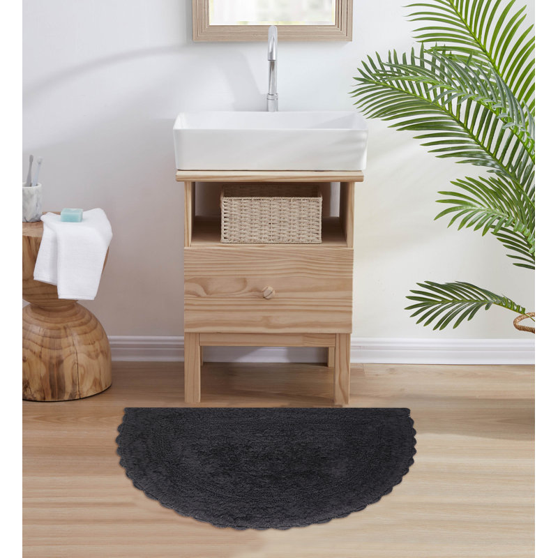 Tapis de bain demi-cercle en dentelle crochetée, Noir