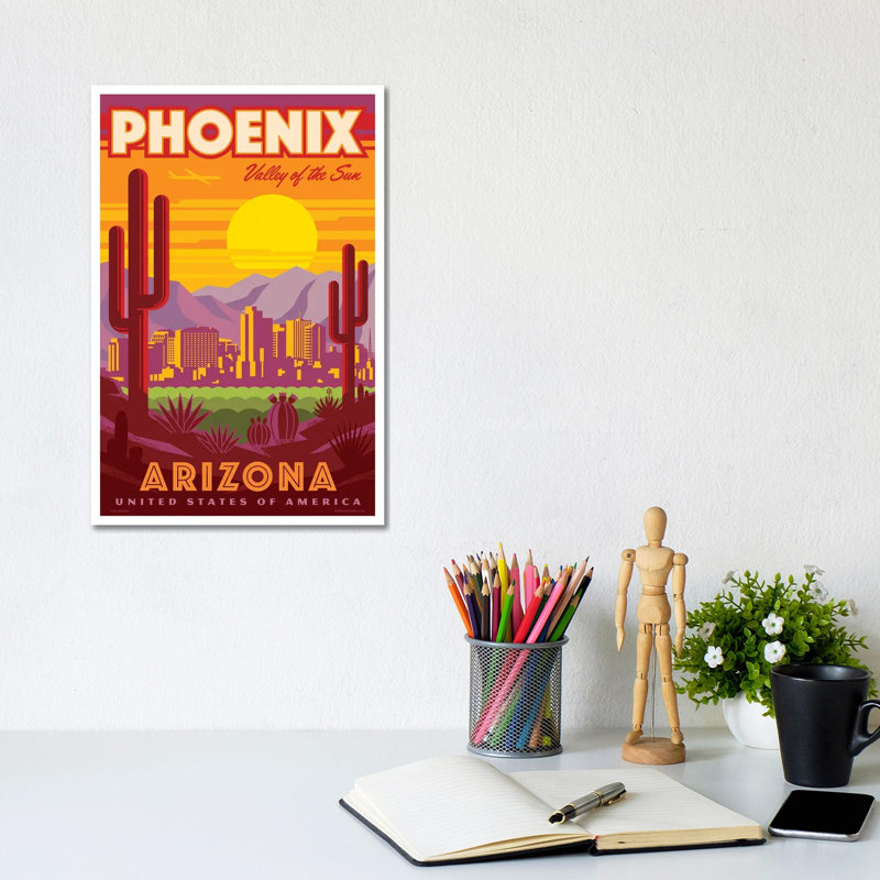 Phoenix Travel Poster by Jim Zahniser - Wrapped Canvas Print, 20.32 cm H x 30.48 cm W