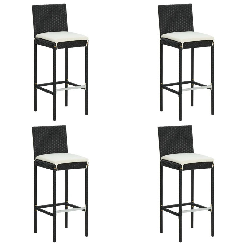 Garden Bar Set 5 Piece with Cushions Poly Rattan Table&Chair, Black