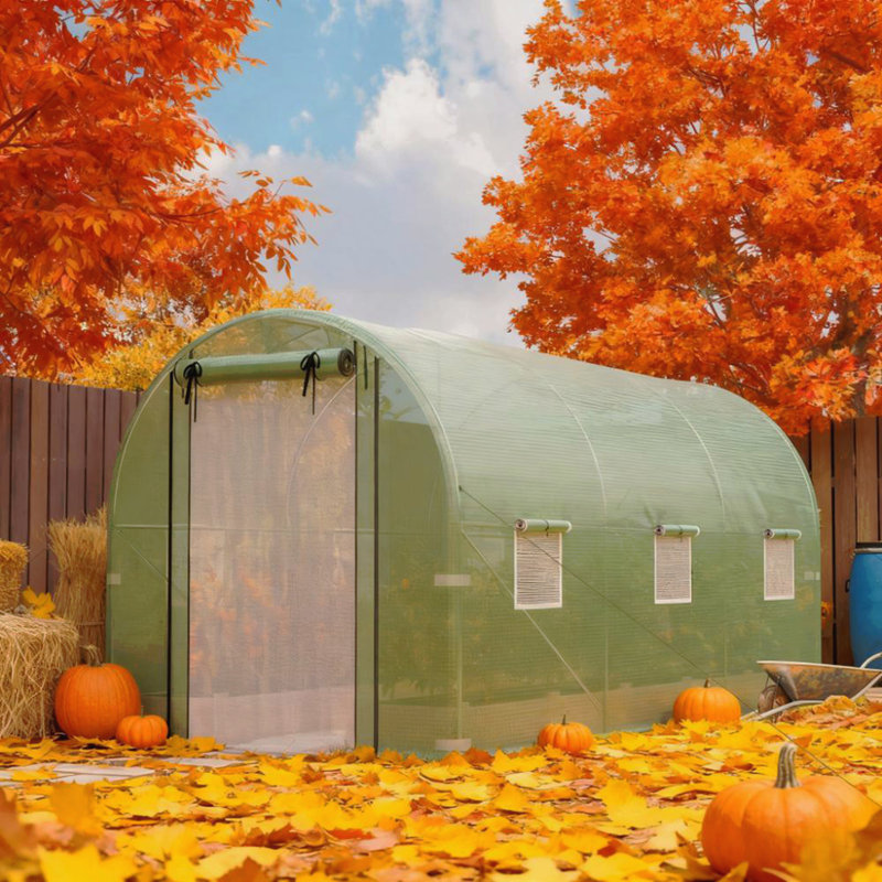 Walk-in Tunnel Greenhouse with 2 Support Rods, Green