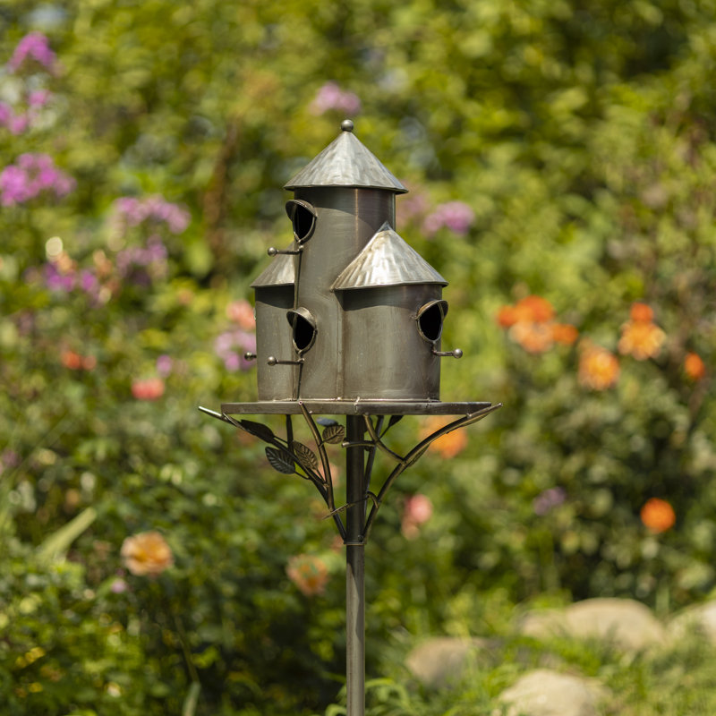 Nolte 74.25'' H x 12'' W x 9.25'' D Post Birdhouse, Antique Silver