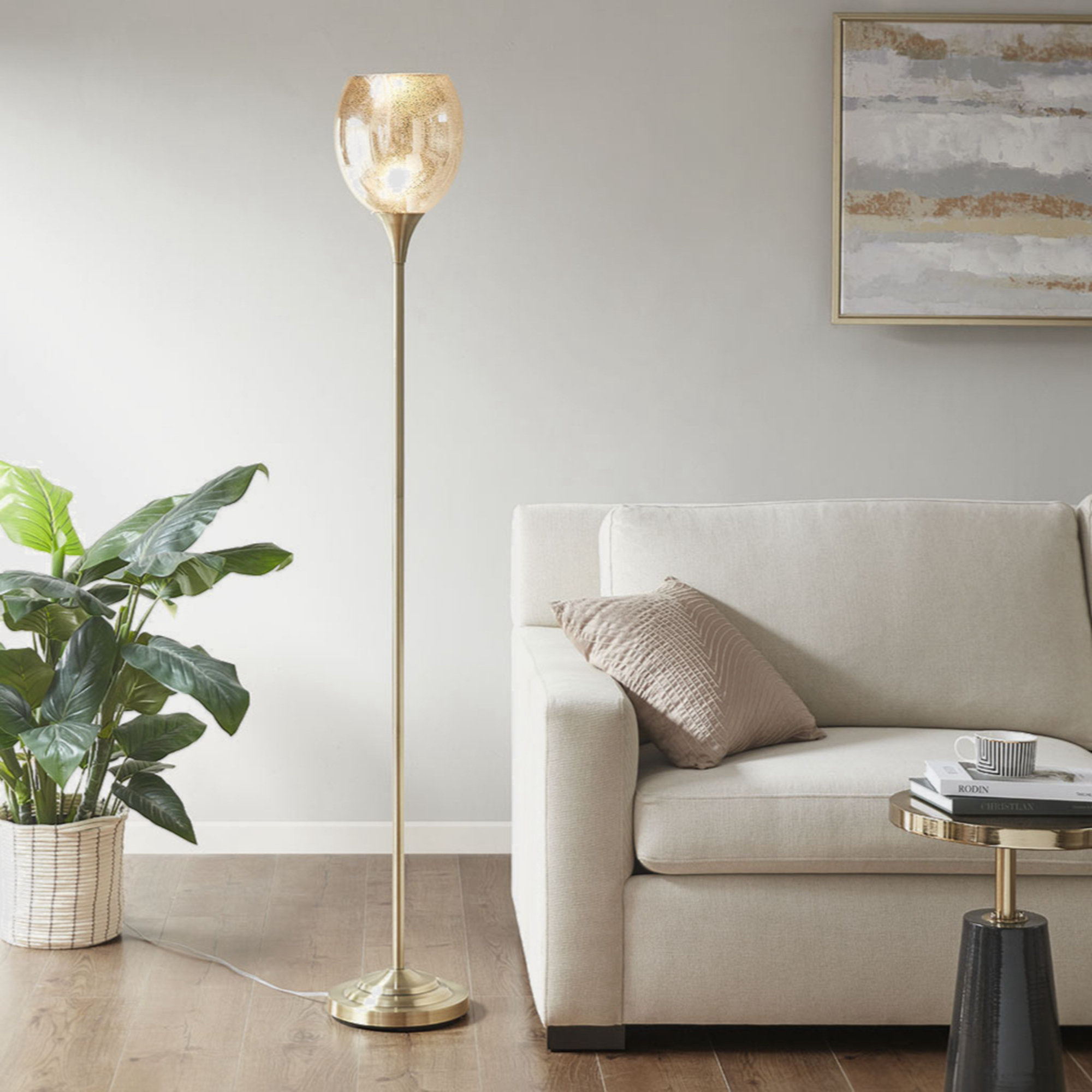 Corrigan Studio® Uplight Floor Lamp With Mercury Glass Shade | Wayfair