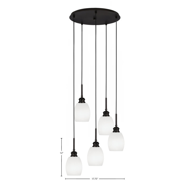 Luminaire suspendu grappe 5 lumières Edge avec verre de lin blanc 5 po Edge, Espresso