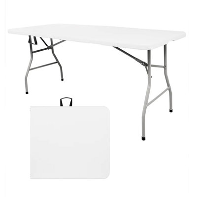 6FT Plastic Folding Table, Portable Picnic Table Outdoor and Indoor, Handle - White