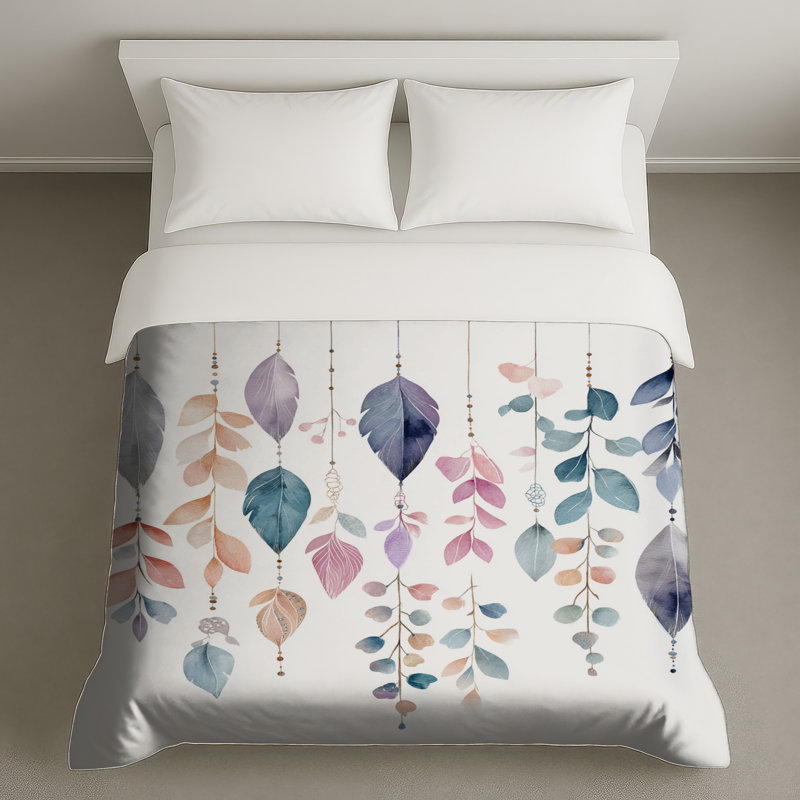 Housses de couette suspendues à feuilles d'aquarelle, Grand lit