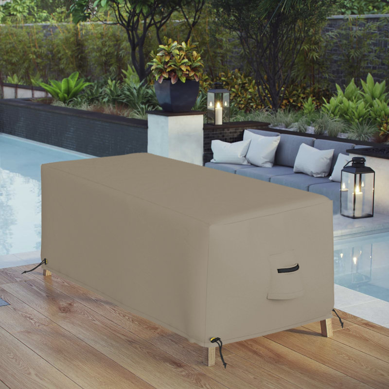 Heavy-Duty Waterproof Rectangle Ottoman Deck Box Cover, Outdoor Square Storage Box Bench Cover, Beige, 17" H x 32" W x 21" D