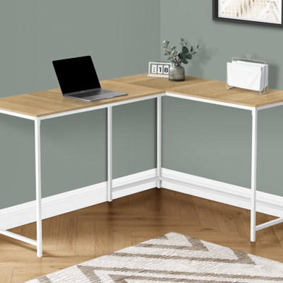 Bureau d'ordinateur, bureau personnel, coin, L 58 po, forme en L, travail, ordinateur portable, stratifié, métal blanc, contemporain, moderne (bureau)