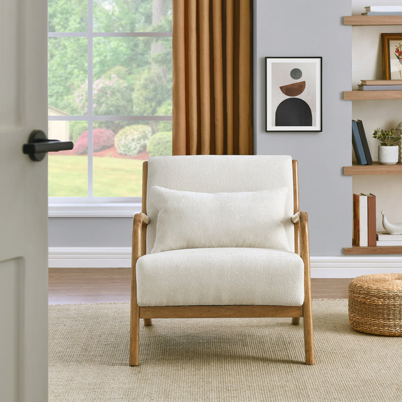 Fauteuil d'appoint de style moderne Mid-Century avec coussin lombaire amovible Eterna, White