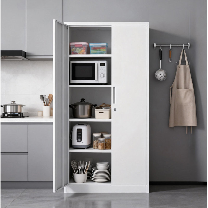 71"H Metal Garage Storage Cabinet, White Tool Steel Locking Cabinet With Doors And 4 Adjustable Shelves, Tall Cabinets For Garage Storage Systems Lockable File Cabinet For Home Office,Classroom,Pantry